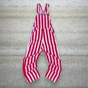 Vintage 90s Game Bibs Overalls Mens XS Baggy Fit Red White Striped Work Wear